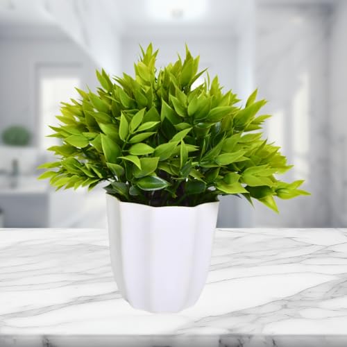 Image of fancymart Artificial Green Leaves Bunch in Pot - 22 cm Height, Perfect for Tabletop Decoration | Ideal for Home & Office Decor