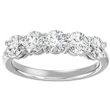ARAIYA FINE JEWELRY 14K White Gold Round-shape Lab Grown Diamond Five Stone Wedding Anniversary Band Ring (1/2 cttw, D-E Color, VS Clarity) Size 7