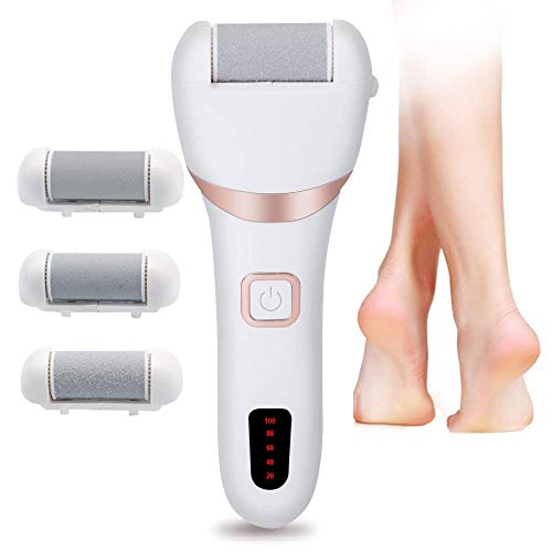 Electric Feet Callus Remover, Electronic Hard Skin Foot File Rechargeable LED Pedicure Tools Foot Scrubber Dry Cracked Dead Skin Remover Kit with 3 Roller Heads