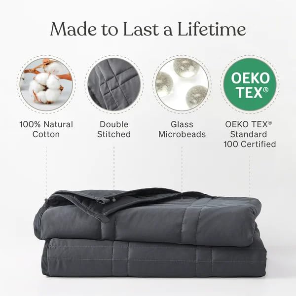 Image of Baloo Weighted Blanket for Adults 12 lb Throw (Midnight, 42 inchx72 inch) | Cool & 100% Cotton | Machine Washable & Dryer Safe | Glass Microbead Fill