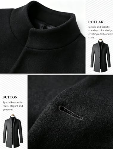 Image of FTCayanz Men's Trench Coat Wool Blend Single Breasted Overcoat