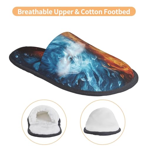 Red And Blue Fire Lion Print Women Slippers Home Furry Shoes Keep Men Couples Shoes Warm For Women-4
