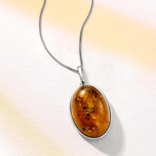 Ross-Simons Oval Cognac Amber Pendant Necklace in Sterling Silver4