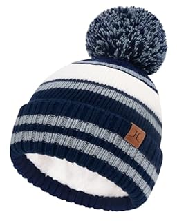 Bequemer Laden Bonnet Pompon Hiver Enfants et Tout-Petit, Chaud Doublé de Polaire, Bonnets Skull pour 2-7 Ans Cadeau Garçon Fille Bebe