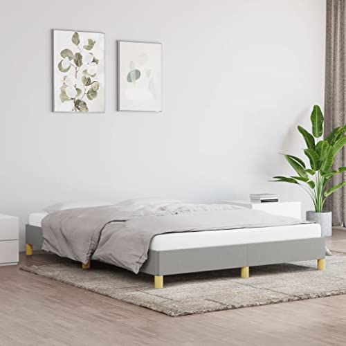 vidaXL Estructura de Cama Matrimonial Somier Tapizado Dormitorio Base Habitación Muebles Mobiliario Hogar Cuarto Descanso Tela Gris Claro 160x200 cm
