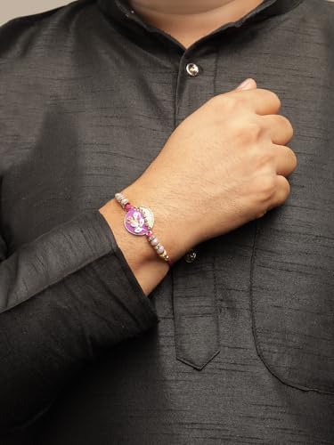 Image of Sukkhi Rakhi Beautiful Floral Design Purple Meenakari Work with AD Stones & Pearls Combo Rakhi For Brother with Roli Chawal & Greeting Card|Quirky Rakshabandhan Rakhi for Bhaiya|Set of 2|CBRAK107434