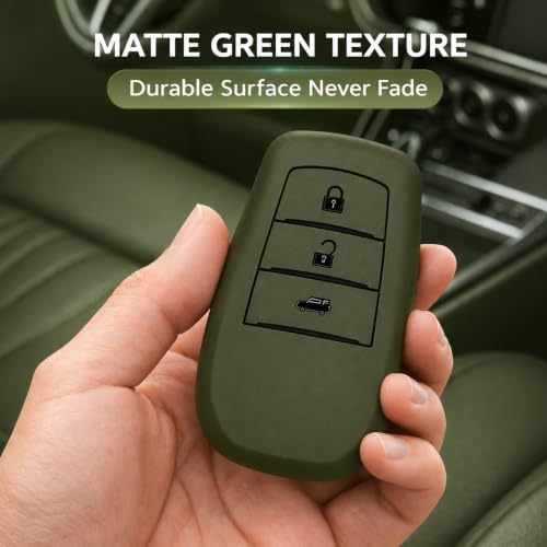 Image of JVCV Soft TPU Key Cover Compatible with Toyota Fortuner Camry Hilux Innova Crysta Fortuner Legender Innova HyCross Land Cruiser 3 Button Smart Key (3B Matte Green Style B)