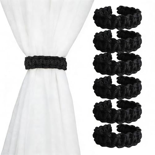 6 Pack Elegant Curtain Tiebacks Handmade Braided,Window Treatment Curtain Holdbacks,Drapes Decorative Accessories(Black)