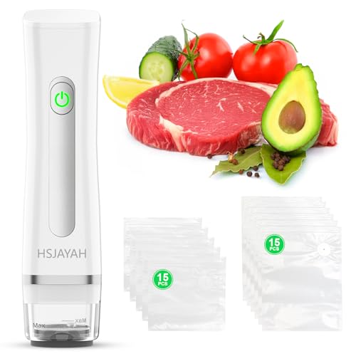 Vacuum Sealer with 30 Bags, Handheld Sealer with Visible Water Tank, Portable for 6X Freshness, Sous Vide & Kitchen Storage