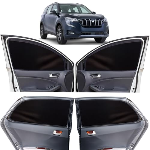 Image of OTO2EYE Car Sun Shade Compatible for Mahindra XUV 700 Model-2021-2025, Z-Black Super Magnetic Grip, Front Window Zipper, Side Window Curtains, 6 Pieces Set