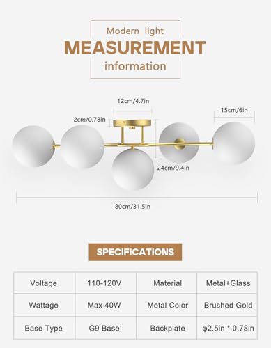 Image of 5-Light Bathroom Vanity Light, Bathroom Lighting Fixtures Over Mirror with Milk White Glass Shades, Modern Brass Gold Vanity Lights Dimmable Wall Sconce Wall Mount for Stairway, Bedroom, Hallway