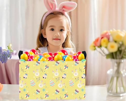 Image of Large Rectangular Easter Baskets Empty Waterproof Boy Toy Box Foldable Kid's Gifts Storage Bin Spring Room Decor(Gift Box Rabbit Egg)