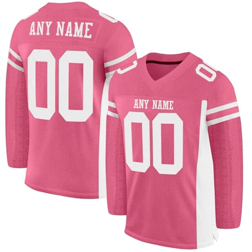 Personalisiert American Football-Spieltrikots für Damen Herren Junge Mädchen Kinder, Individuelles Name Nummer, Sport Oberteil Atmungsaktiv Langarm T-Shirts rosa Personalisiert American Football-Spieltrikots für Damen Herren Junge Mädchen Kinder, Individuelles Name Nummer, Sport Oberteil Atmungsaktiv Langarm T-Shirts rosa
