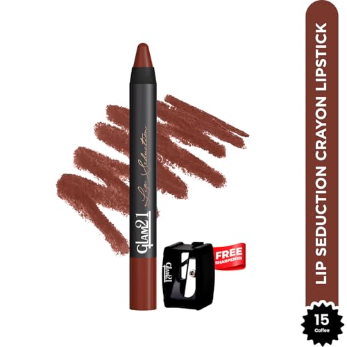 Image of Glam 21 Lip Seduction Non- Transfer Crayon Lipstick up to 12 Hours Stay | Lightweight & Longlasting|Creamy Matte | Smudge Proof - 3.6gm|Coffee-15 (Matte)