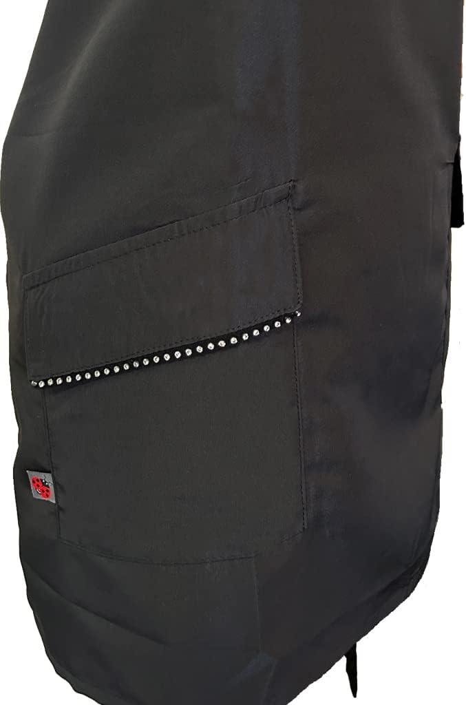 Ladybird Line 182 Lightweight Sassy Stylist Rhinestone Detail Water, Bleach and Hair Resistant Apron for Hair Stylists and Pet Groomers, Lightweight and 2 Front Pockets