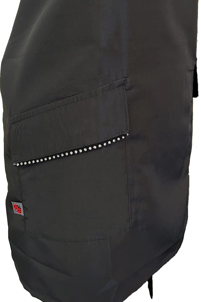 Ladybird Line 182 Lightweight Sassy Stylist Rhinestone Detail Water, Bleach and Hair Resistant Apron for Hair Stylists and Pet Groomers, Lightweight and 2 Front Pockets