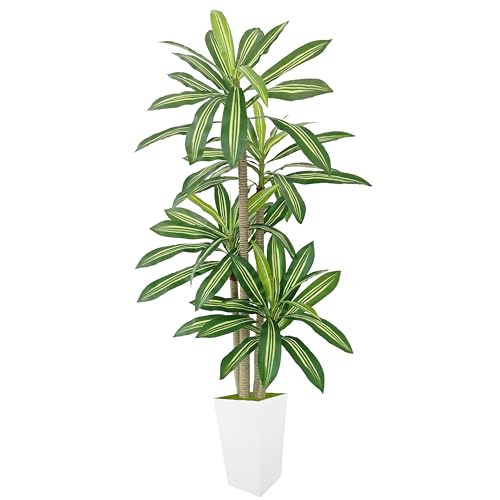 Lovaplants Artificial Dracaena Tree 6ft, Fake Plant with White Tall Planter, Faux Yucca Floor Trees...