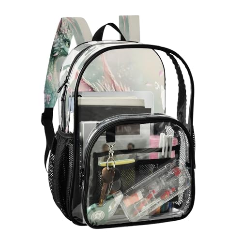 Green Dragon Cherry Blossom Clear Backpack Heavy Duty See Through Transparent PVC BookBag for Kids Boy Girl School Work2
