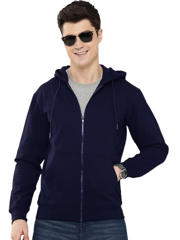 Image of LAZYCHUNKS Regular Fit Men's Solid Fleece Hoodie | Warm Hooded Sweatshirt for Men with Pocket | Casual Winter Wear | Full Sleeve Comfortable Hoodie