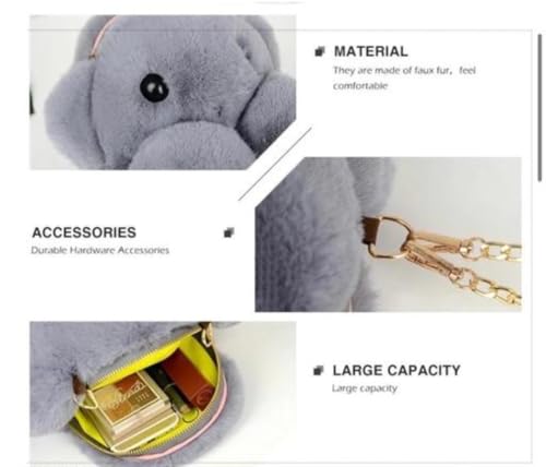 Image of Cute Teddy Bear Plush Sling Bag For Kids And Girls with Chain Strap, Soft Faux Fur, Zipper Closure, Compact Storage for Phone Wallet Essentials (Wine)