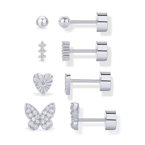 Image of PAVOI 14K Gold Plated Dainty Flat Back Earrings for Women, Piercing Studs | Hypoallergenic Stud Earrings with 925 Sterling Silver Posts, Motif Flatback Screw Back Helix Cartilage
