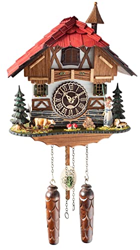 Trenkle Quartz Cuckoo Clock Black Forest House with Music and Bell Ringer