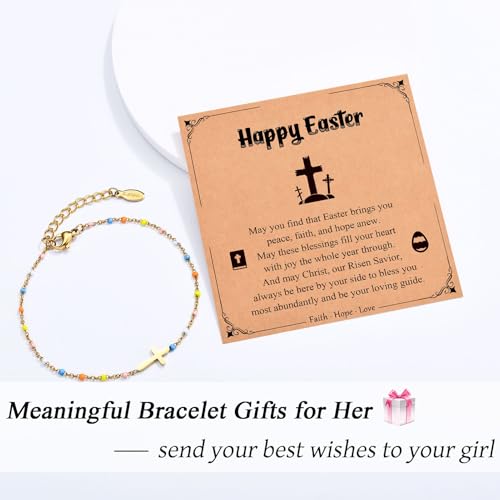 Image of Christian Cross Bracelets for Girls Women, Easter Basket Stuffers | Baptism Confirmation First Communion Gifts for Teen Girls