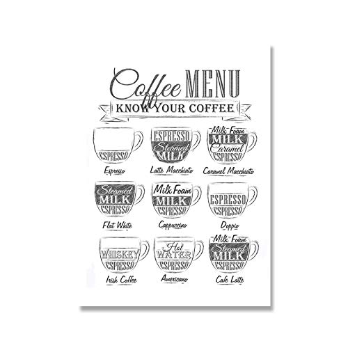 Lienzo de pared decorativo de café blanco y negro: póster de líneas simples para cafetería 4