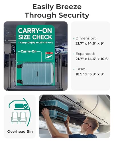 Image of BAGSMART Carry On Luggage 22x14x9 Airline Approved with Spinner Wheels,Lightweight 20 Inch Luggage with TSA Lock,Expandable Hard Shell Carry On Suitcases for Men Women,Teal Blue