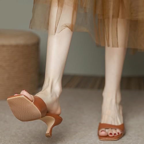 Image of Women's Square Open Toe Kitten Heel Slides Sandals Sexy One Band Slip-On Stiletto Heels Mules Casual Party Prom Dance Dress Dress