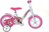 Sillín y manillar ajustables Dino Bikes 108L-UN Unicornio 10\", Blanco y Rosa