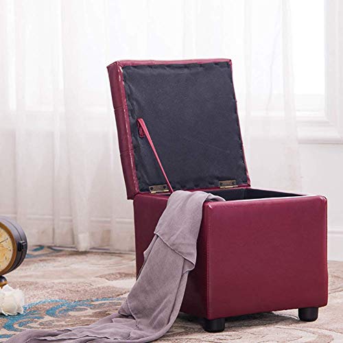 Stylish Multifunctional Black Ottoman Footstool with Storage - PU Leather & Fabric Pouf for Living Room & Bedroom, 35x35x35cm, Durable & Space-Saving Adult Furniture - Image 3