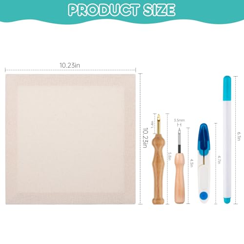 Image of 10.2''x10.2'' Punch Needle Frame,Punch Needle kit Includes a Wooden Frame Covered with Monks Cloth, 3.5mm and 5mm Punch Needles, a Marking Pen and Scissors for DIY Craft Decoration