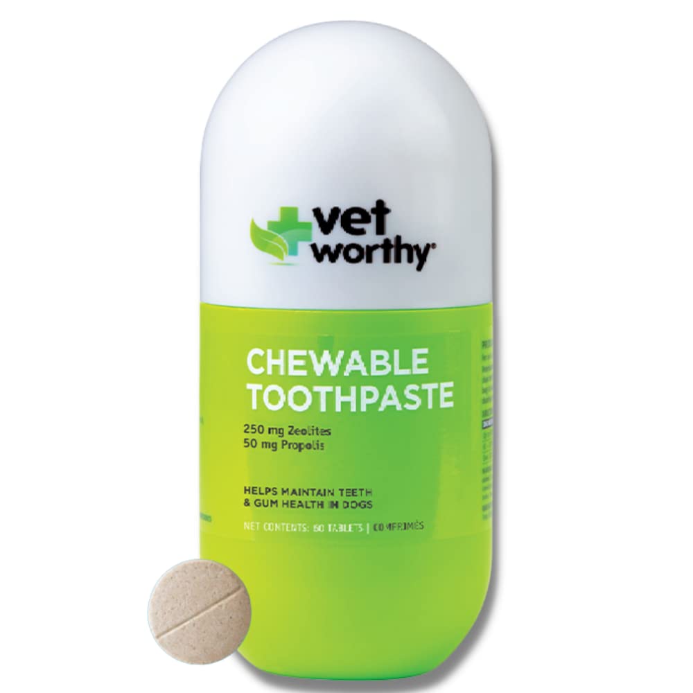 Vet Worthy Chewable Toothpaste - Dog Teeth Cleaning Chews with Propolis & Zeolites - Toothpaste for Dogs - Tartar Remover for Teeth & Dog Chews for
