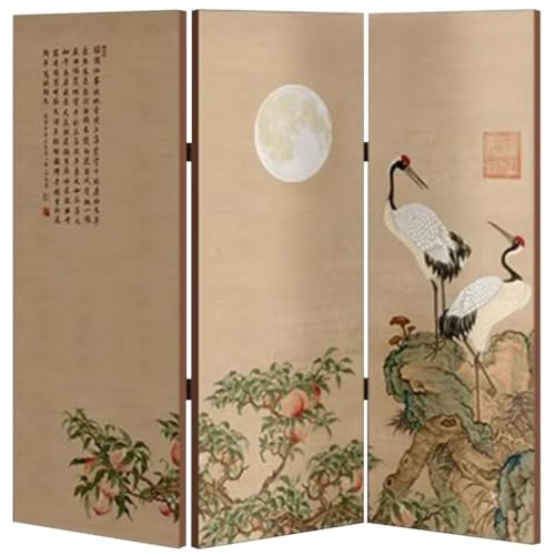 Paravento Cinese A 3 Pannelli per Studio, Decorazione Artistica Vintage con Gru E Pesca, Ornamenti Feng Shui, Regali per Anziani(30 * 25cm)