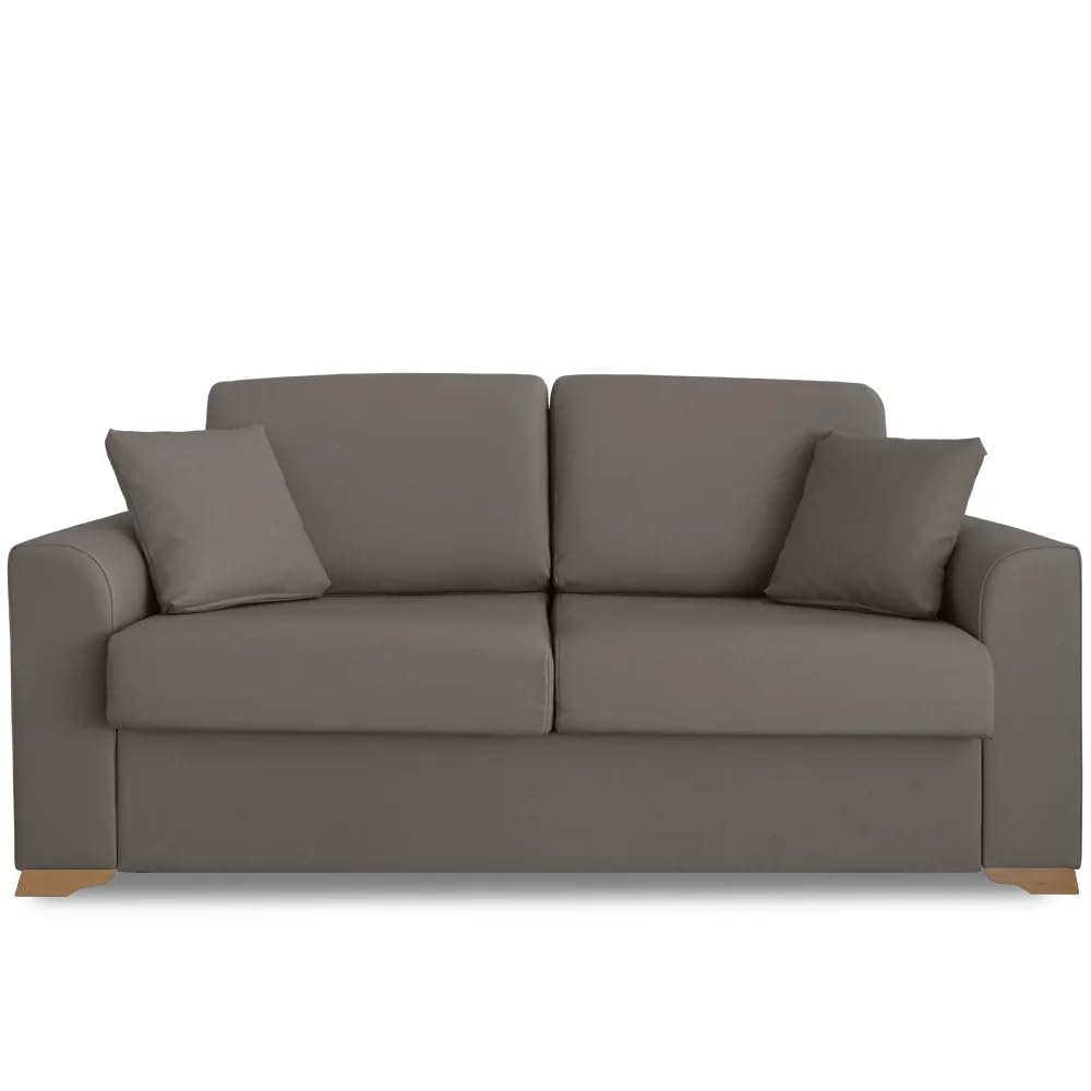 Ventadecolchones - Sofá Cama Italiano 3 Plazas con Subida Y Montaje (207x103x100cm) Berlín en Tela Mozart Antimanchas Gris Topo con Patas de Madera