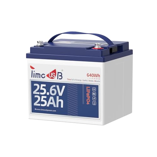Timeusb 24V 25Ah 2C High Discharge Rate LiFePO4 Battery, 24V Deep Cycle Lithium Battery 1280W Load Power, Built-in 50A BMS 640Wh for Electric Lawn Mower, Mobility Scooter, Electric Wheelchair etc