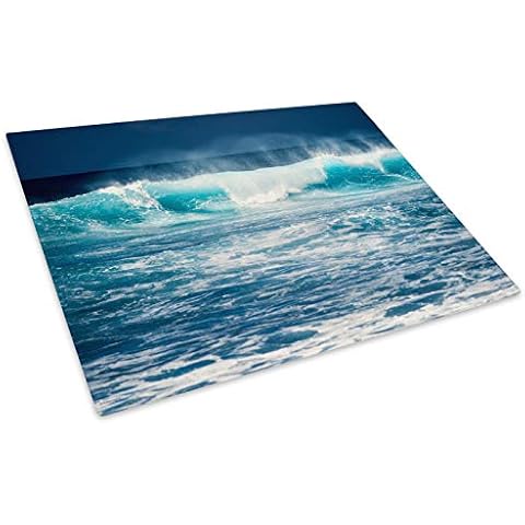 Blue White Waves Glass Chopping Board Protector Cover