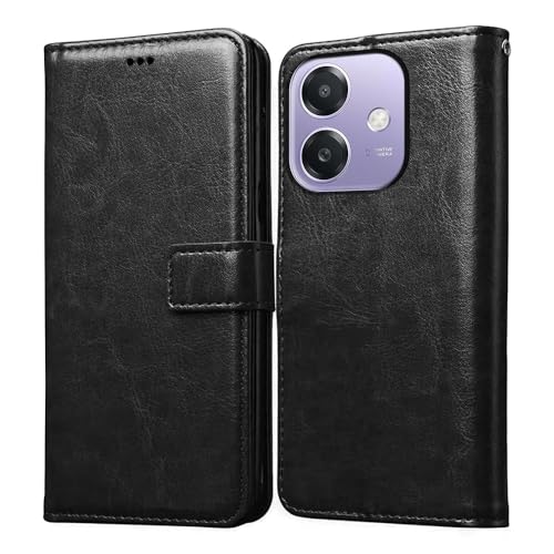 Image of Vintage Magnatic Closer Matte Leather Flip Cover for Compatible Model with Oppo CPH2695 / Oppo A5Pro 5G - Black