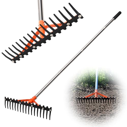 CKLT Garden Rake 17 Tempered Spring Steel Tines Heavy Duty Rake for Lawns Bow Rakes Metal Rakes with 62 Inch Stainless Steel Adjustable Long Handle for Loosening Soil Yard Work