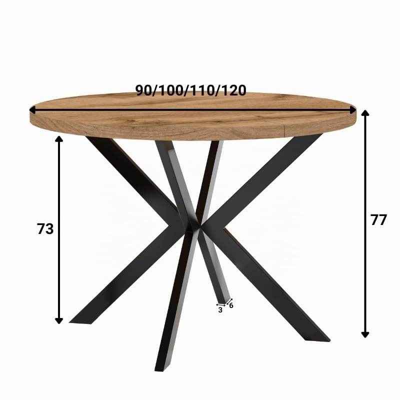 ENDO runder ausziehbarer Kaschmir Tisch mit Metallbeinen, Durchmesser Varianten von : 90 bis 220 cm (Kaschmir/Schwarz, 90/140 cm)