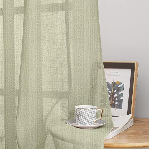 Image of Amazon Basics - Linen Textured Sheer Door Curtains | Light Filtering | 5 Feet | Set of 2 | Plain Design | for Living Room, Bedroom & Balcony | 150cm x 115cm, Color - Cream