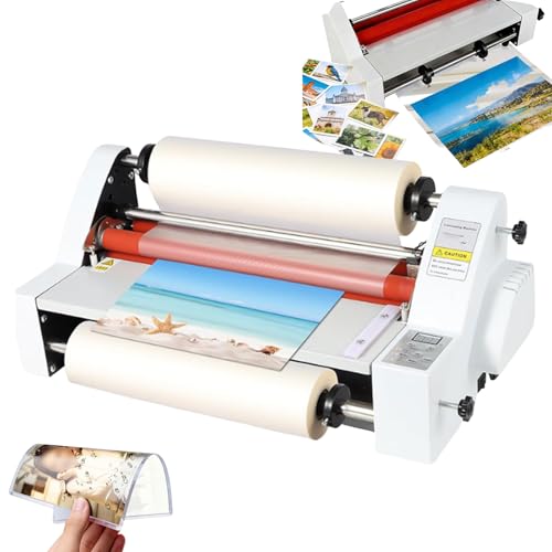 Laminador térmico comercial con rollo de película laminada de 100 m, máquina laminadora de rollo en frío y caliente, pantalla digital y temperatura ajustable de 0-180 ℃ para papel de película Pte