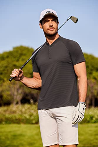 Coofandy Men's Quick Dry Golf Polo Shirts Short Sleeve Henley Shirt Active Athletic Collarless Sports T Shirts Dark Grey #TOP1