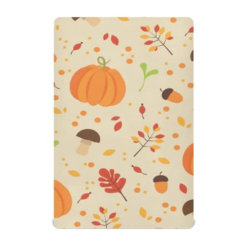 Moudou Autumn Harvest Pumpkin Playard Sheet for Boy Girls, Soft Breathable Fitted Toddler Sheet for Standard Playard Bed Mattress, 39 x 27 x 5 Inch