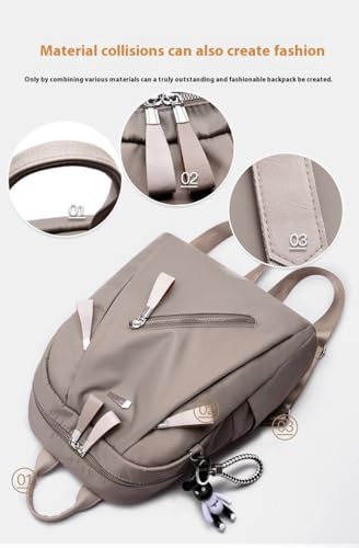 Fashionable bear ornament backpack, khaki Oxford fabric, multi-zipper design, simple and elegant (Black)4