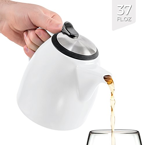 Tealyra - Drago Ceramic Teapot White - 37oz (4-6 Cups) - Large Stylish Teapot with Stainless Steel Lid and Extra-Fine Infuser to Brew Loose Leaf Tea - Dishwasher-Safe - BPA and Leed-Free - 37-Ounce Tealyra - Drago Ceramic Teapot White - 37oz (4-6 Cups) - Large Stylish Teapot with Stainless Steel Lid and Extra-Fine Infuser to Brew Loose Leaf Tea - Dishwasher-Safe - BPA and Leed-Free - 37-Ounce