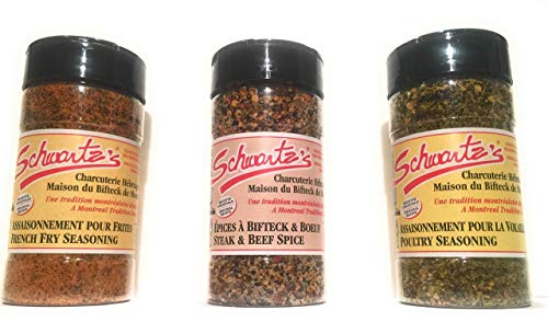Schwartz's Deli Trio Seasoning Pack(Steak and Beef Spice 5.6 oz. and Chicken Seasoning 5.3 oz. and French Fry Seasoning 7.8 oz.)