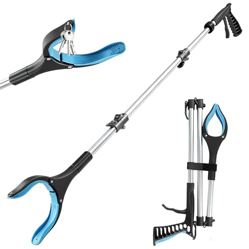 Zosenyer Outils de Ramassage 110cm Pince Ramasse Objet Pince de Préhension Extension Pliable en Aluminium avec 360° Rotative et Embouts Magnétiques pour Seniors Femme Enceinte Handicapés Jardin