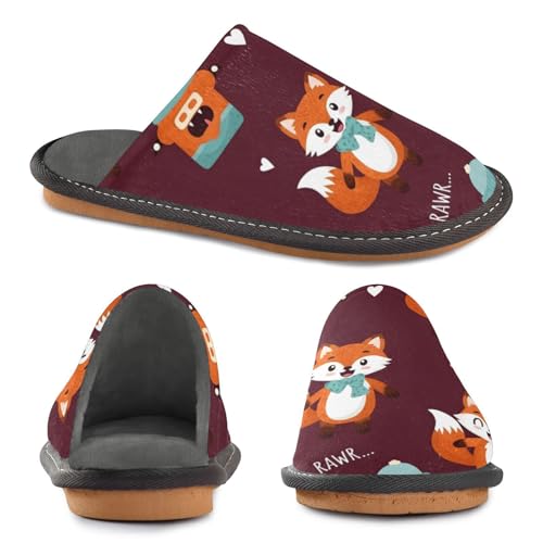 Slippers for Women Cute Foxes with Robot Soft Fuzzy Women's Slippers Indoor and Outdoor Shoes2